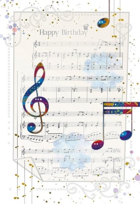 Karnet 12x18cm + koperta Urodziny Nuty