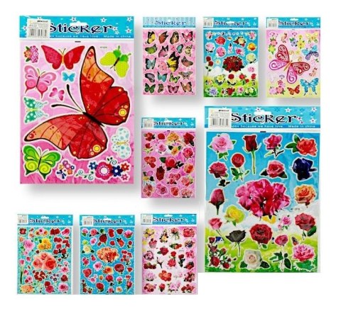 Naklejki laser kwiaty i motyle 20x25mm MIX