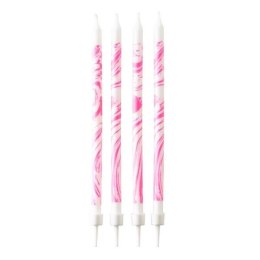 Świeczki urodzinowe marmurkowa różowa 12szt.