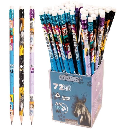 Ołówek trójkątny HB z gumką animal (72szt)