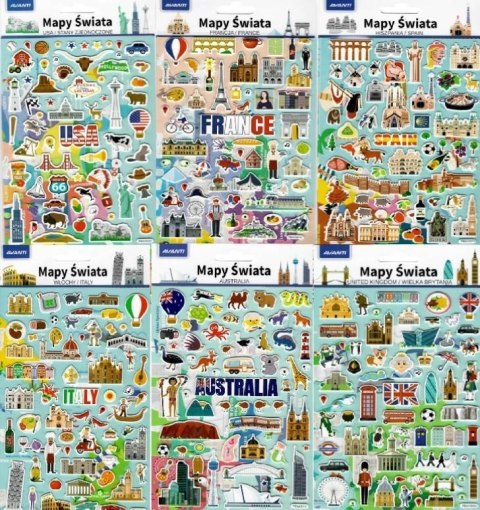 Naklejki edukacyjne Mapy świata MIX