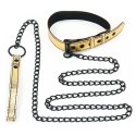 OBROŻA BONDAGE FETISH METALLIC PUP COLLAR WITH LEASH 24-0550