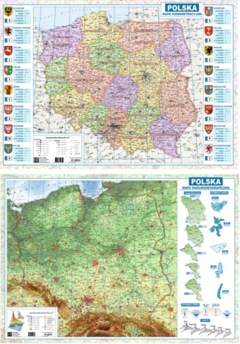 Mapa Polski A2 dwustronna fizyczno-administracyjna