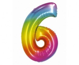 Balon foliowy cyfra 6 tęczowa Smart 76cm