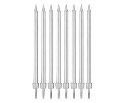 Świeczki B&C urodzinowe z podstawkami srebrne 10cm