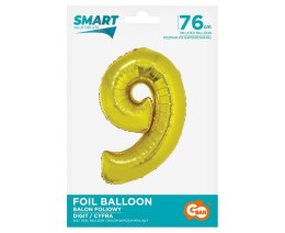 Balon foliowy cyfra 9 złota Smart 76cm