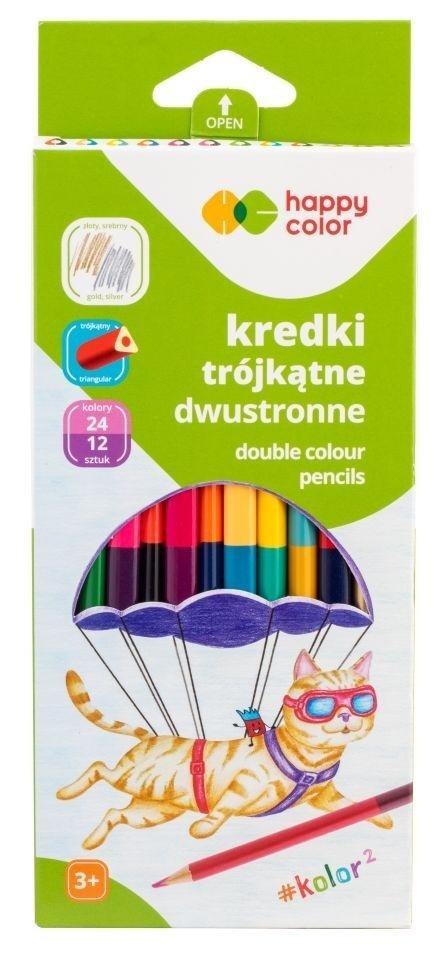 Kredki trójkątne 12szt 24 kolory HAPPY COLOR