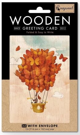 Karnet drewniany C6 + koperta Ślub Balon z motyli