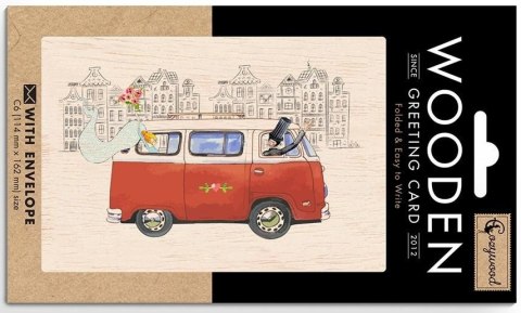 Karnet drewniany C6 + koperta Ślub kamper