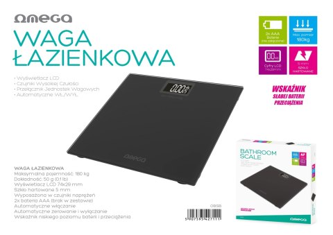 OMEGA WAGA BATHROOM BODY SCALE 180KG 260x290CM BLACK 42711