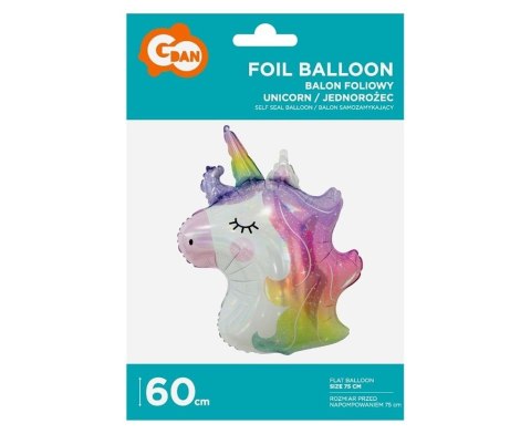 Balon foliowy jednorożec głowa błyszczący 60cm
