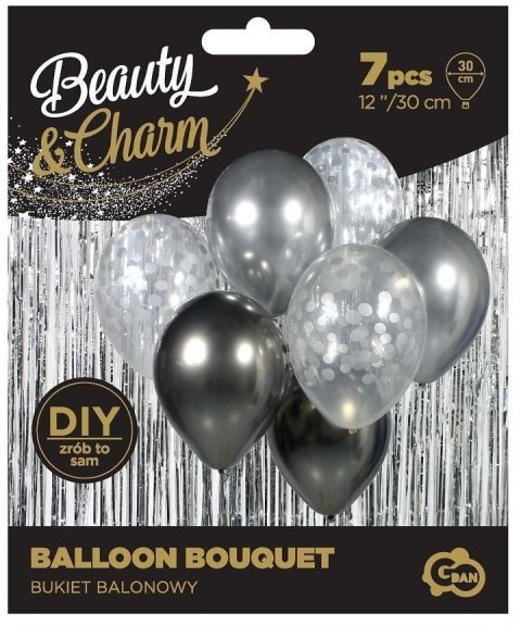 Balony Beauty&Charm bukiet srebrne 30cm 7szt