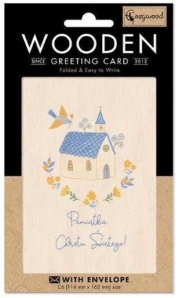 Karnet drewniany C6 + koperta Chrzest Gołąb