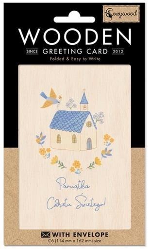 Karnet drewniany C6 + koperta Chrzest Gołąb