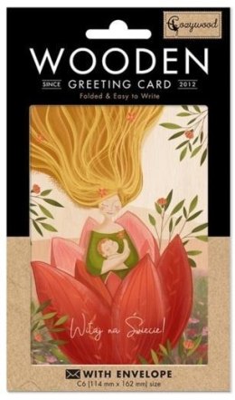 Karnet drewniany C6 + koperta Narodziny Mama