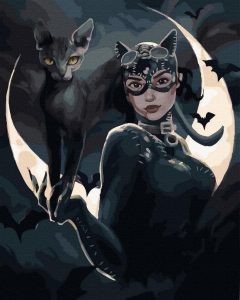 Malowanie po numerach czarne płótno - Kocia...