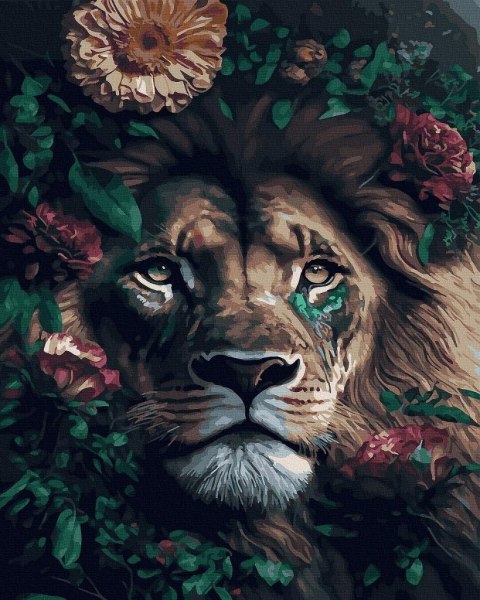 Malowanie po numerach czarne płótno - Lew wśród...