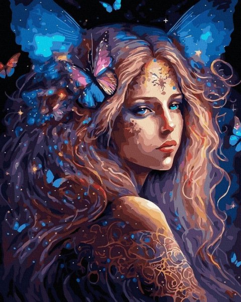 Malowanie po numerach czarne płótno - Wróżka Motyl