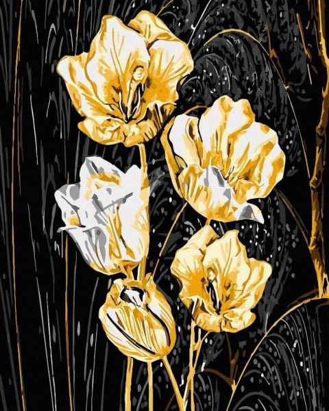 Malowanie po numerach + złota farba - Złote płatki