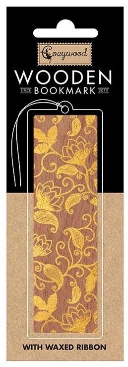 Zakładka drewniana złota Kwiaty