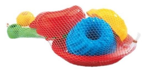 Łopatka + grabki + 3 foremki + sitko