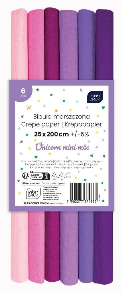Bibuła marszczona Unicorn mini mix 6szt 200x25cm