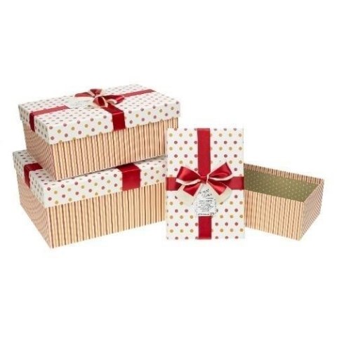Pudełko prezentowe z kokardą 3szt paski ROZETTE