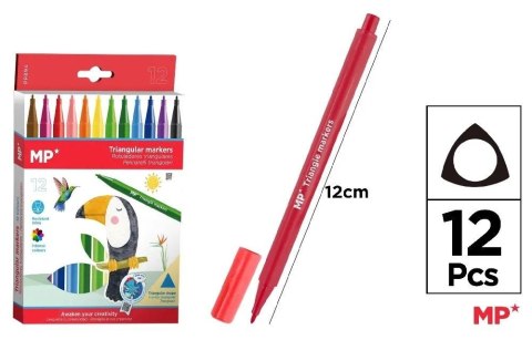 Flamastry szkolne trójkątne 12 kolorów