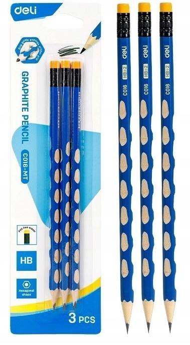 Ołówek z gumką HB heksagonalny 3szt