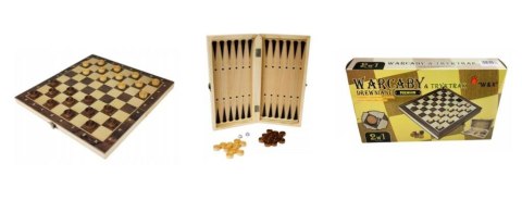 Warcaby i tryktrak 2w1 drewniane 29x29cm