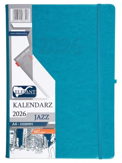 Kalendarz 2026 A4 dzienny Jazz turkusowy