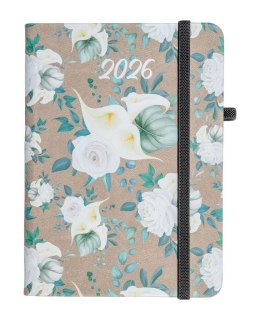 Kalendarz 2026 A6 tyg. Flamenco białe kwiaty