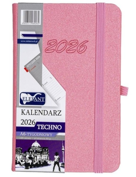 Kalendarz 2026 A6 tygodniowy Techno różowy