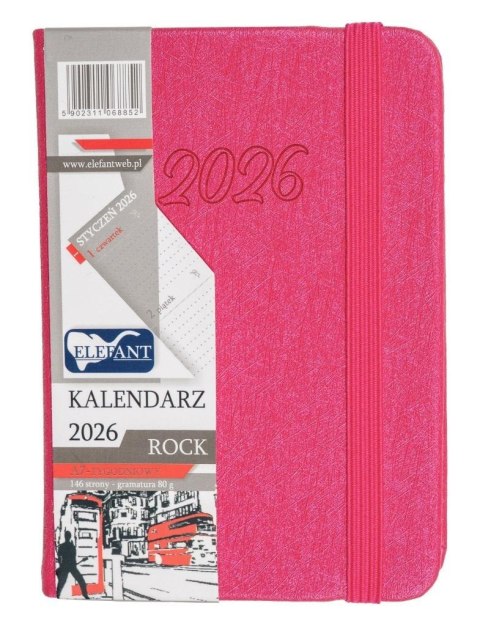 Kalendarz 2026 A7 tyg Rock różowy