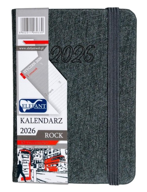 Kalendarz 2026 A7 tyg Rock szary
