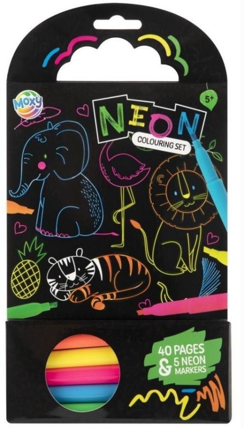 Książka do kolorowania +5 neon markerów Zwierzęta