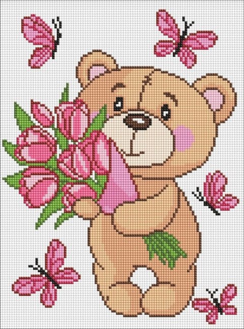 Diamentowa mozaika - Uroczy pluszowy miś 30x40cm