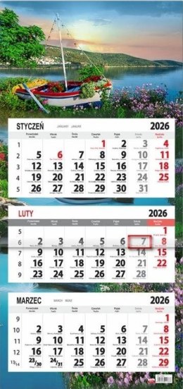 Kalendarz 2026 trójdzielny płaska główka Łódka