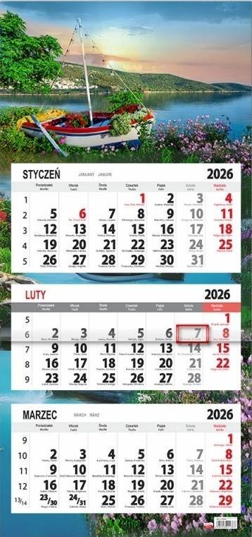 Kalendarz 2026 trójdzielny płaska główka Łódka