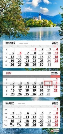 Kalendarz 2026 trójdzielny płaska główka Zamek