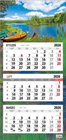 Kalendarz 2026 trójdzielny płaska główka Jezioro