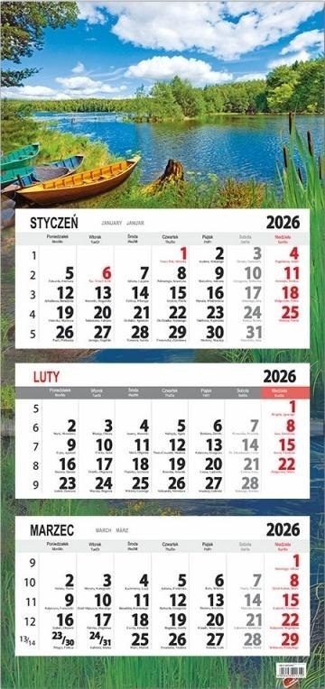 Kalendarz 2026 trójdzielny płaska główka Jezioro