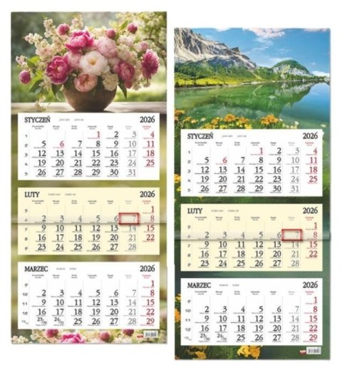 Kalendarz 2026 trójdzielny płaska główka MIX