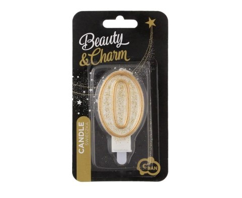 Świeczka cyfra 0 urodziny, złoty kontur