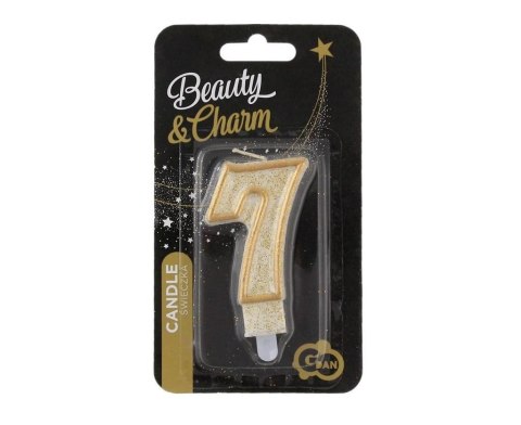 Świeczka cyfra 7 urodziny, złoty kontur