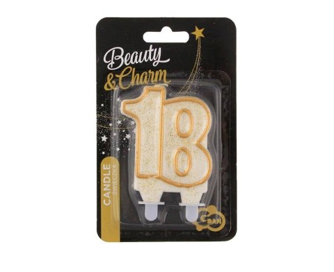 Świeczka liczba 18 urodziny, złoty kontur