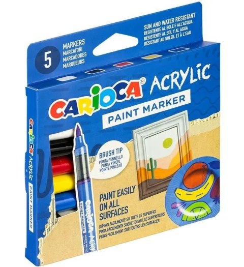 Markery akrylowe z pędzelkiem 5 kolorów CARIOCA