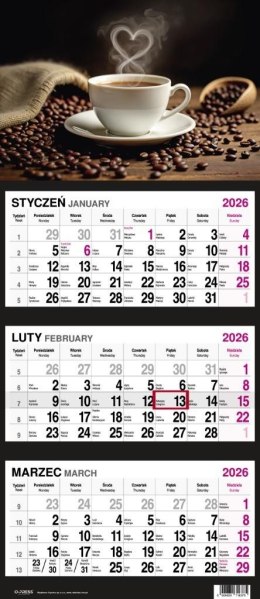 Kalendarz 2026 Trójdzielny Kawa