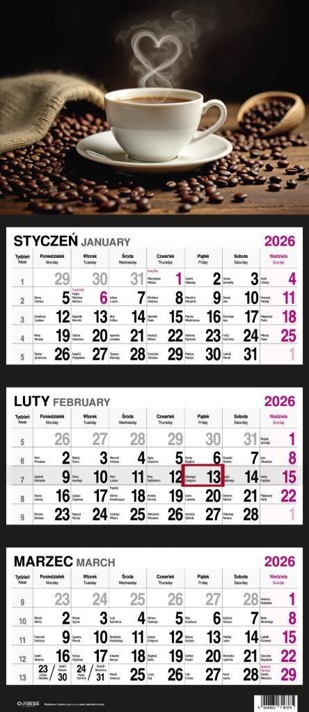 Kalendarz 2026 Trójdzielny Kawa
