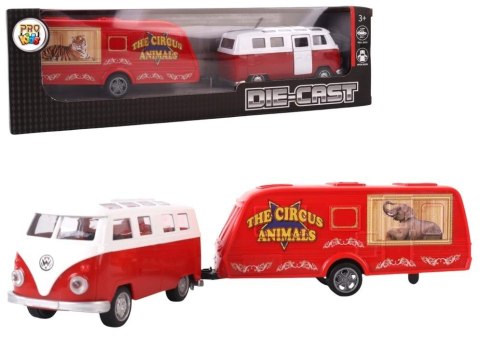 Samochód Van z przyczepą kempingową metal